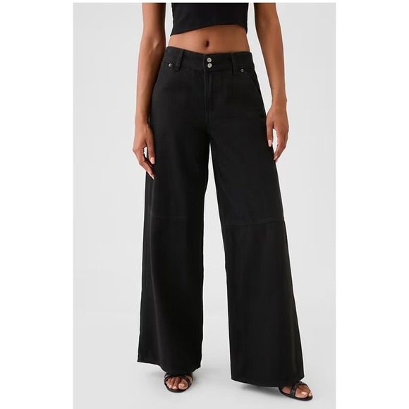GAP Denim - Gap Baggy Mid Rise Wide Leg Jeans Women's 28 6R Black Noir Tencel Lyocell